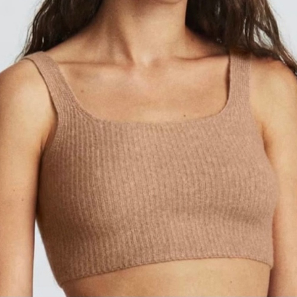 Everlane Womens Cozy Stretch Tank Top Wool Blend Soft Cropped In Camel S…